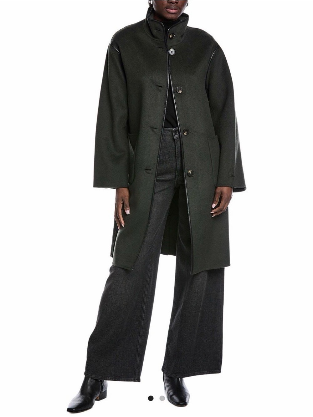 Tahari Forest Green High-Collar Wool-Blend Pea Coat